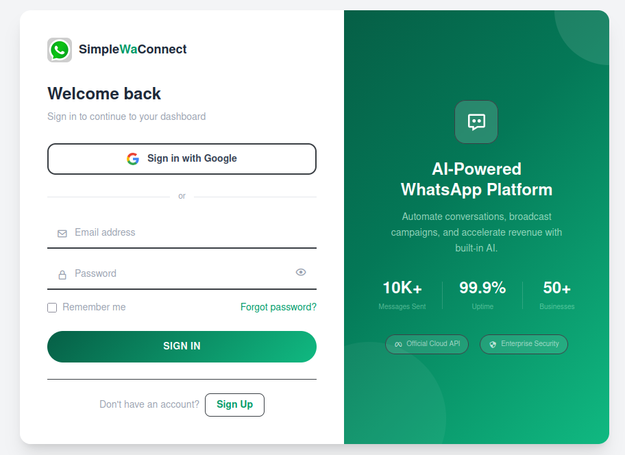 Dashboard right after first login