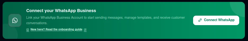 डैशबोर्ड — "Connect WhatsApp" बैनर