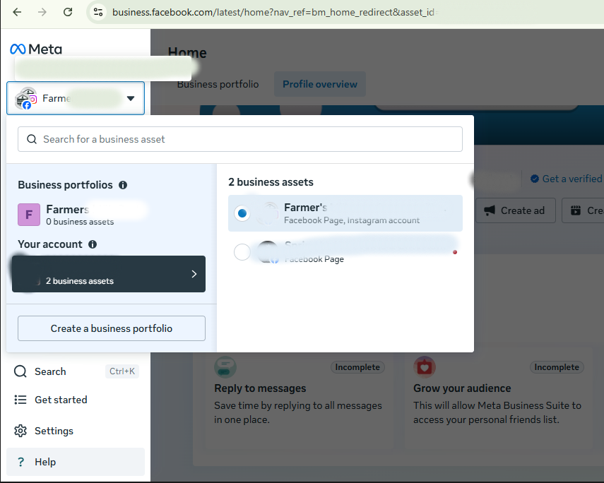 business.facebook.com — select your business (top-left)