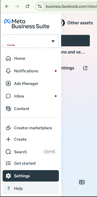 Meta Business Suite — Settings
