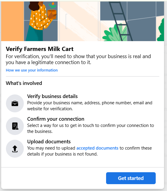 Verify your business → Get started